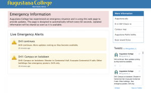 Augustana's website is redirecting to emergency information regarding the active shooter drill. 